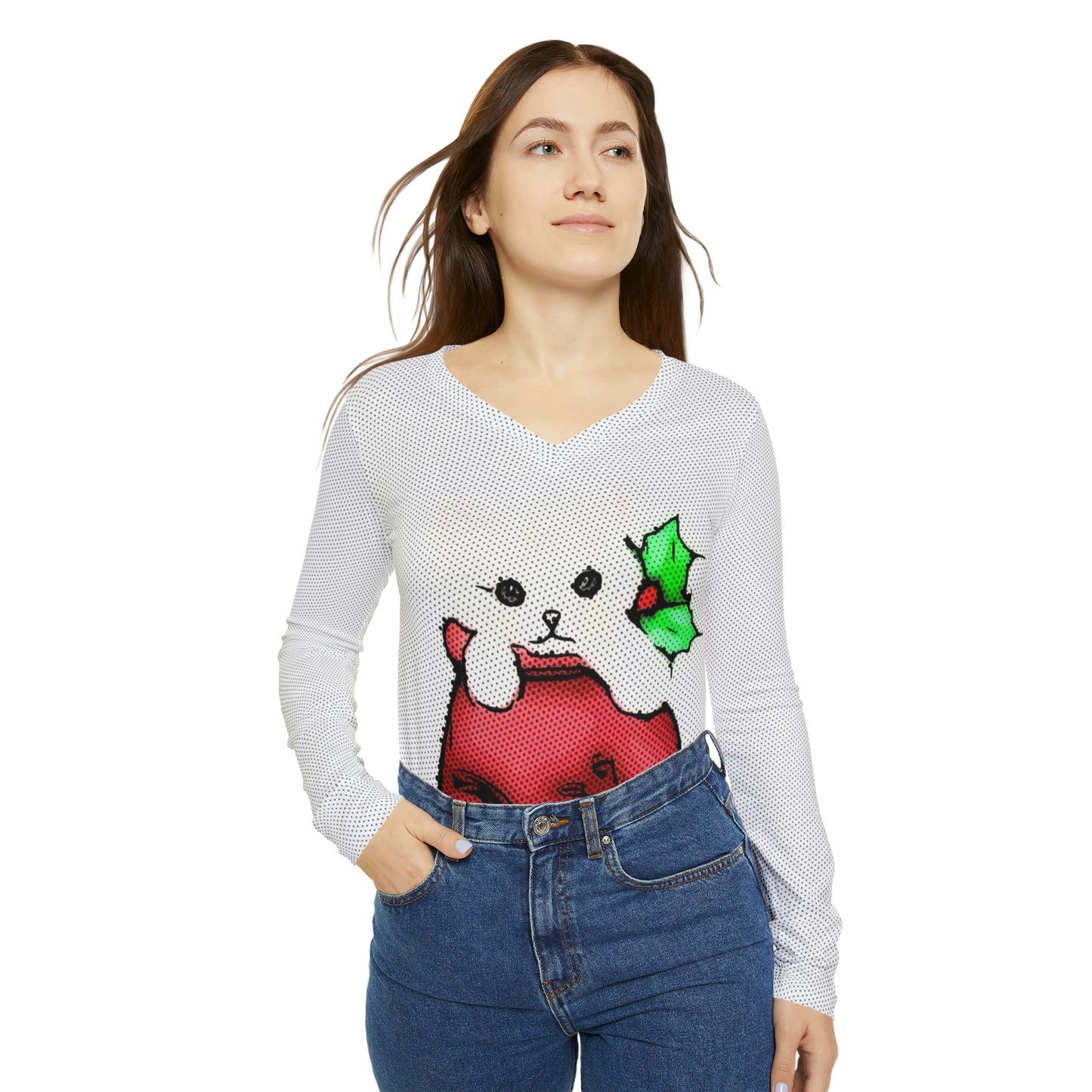 Christmas Womens Long Sleeve V-neck - Shirt