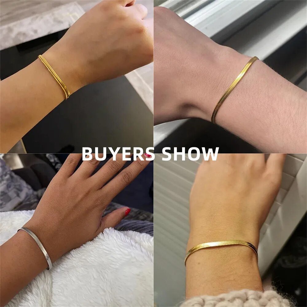 Stainless Steel Snake Chain Bracelet for Women Men Gold Silver Colour Classic Chain Bracelets Jewellery Christmas Gift