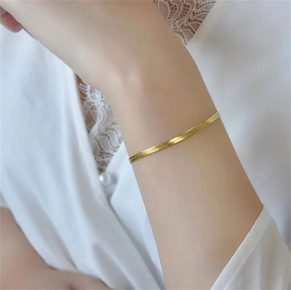 Stainless Steel Snake Chain Bracelet for Women Men Gold Silver Colour Classic Chain Bracelets Jewellery Christmas Gift