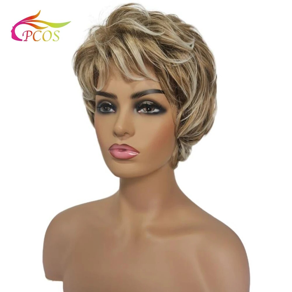 9 inch Short Wave Synthetic Blonde Mixed Wigs for Fashion Lady Hair Fleeciness Realistic wig