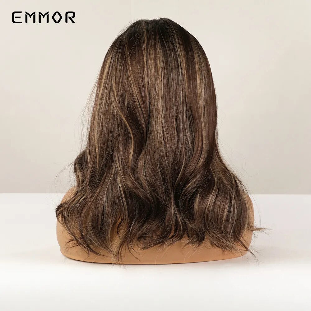 Emmor Synthetic Women's Long Wavy Wigs Brown with Blonde Wigs Natural Wavy Heat Resistant Wig for Afro Women Party Fashion Wigs