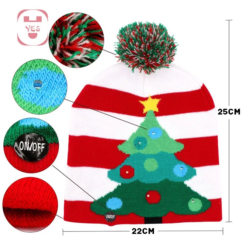 NEW 50 Designs LED Christmas Hats Beanie New Year Knitted Illuminate Warm Hat Christmas Tree Snowman Kids Adults Hat