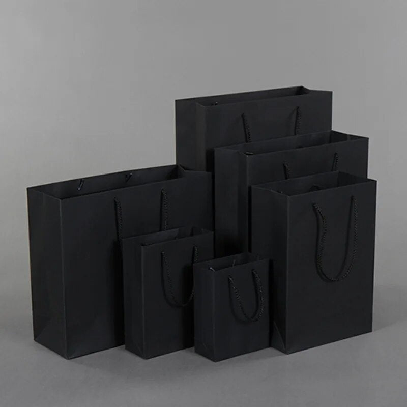 Black High Quality Simple Paper Gift Bag Kraft Paper Bags Candy Box Wedding Christmas Birthday Party Gift Packing Reusable Bags