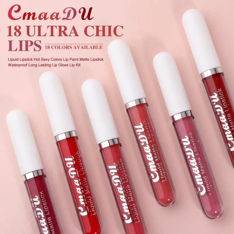 CmaaDu Matte Velvet Lip Gloss Waterproof Long-lasting Lip Glaze Tint Liquid Lipstick Nonstick Cup Makeup Beauty Cosmetics TSLM