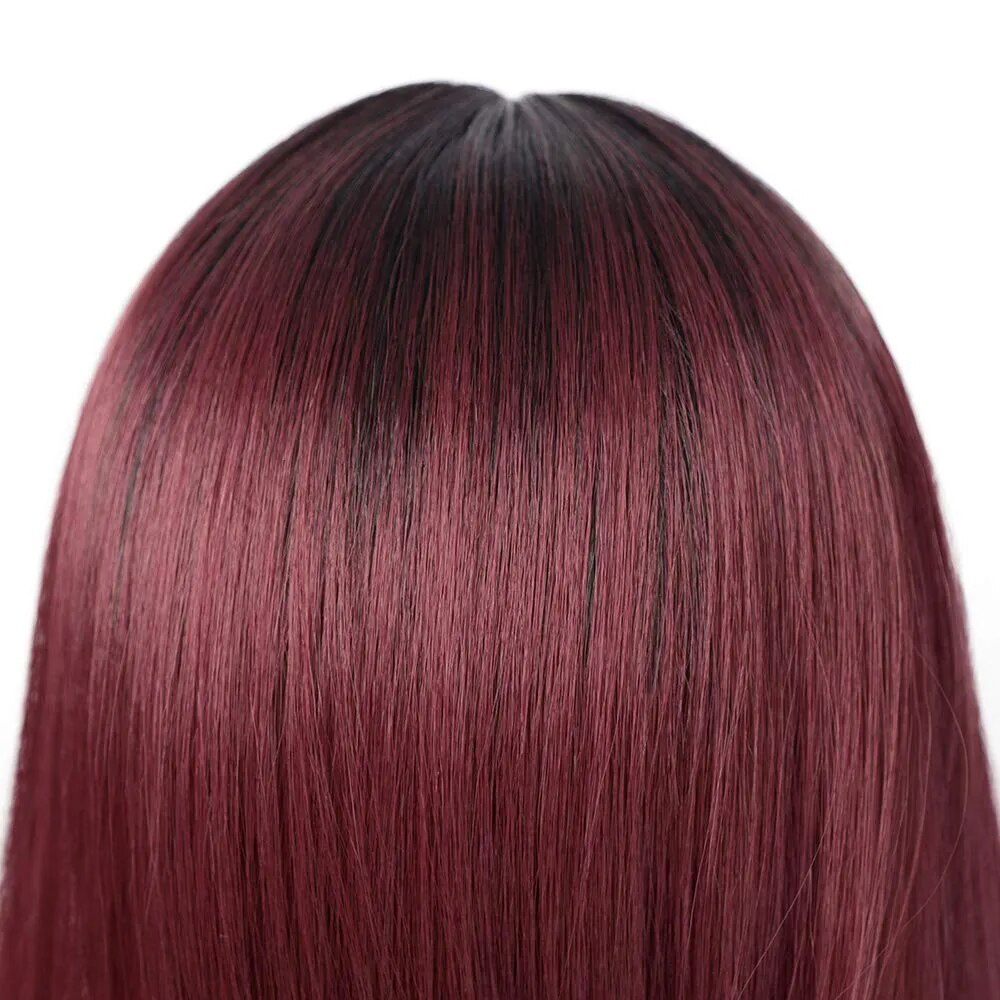 FGY Wine Red Women's Long Straight Hair Natural Hairline Synthetic Wig Honey Golden Brown Pure White With Bangs Daily Wear Wig