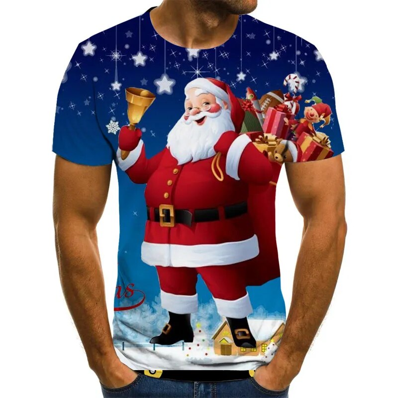 Fashion Men's 3D Print T-shirts Warm Wishes for the New Year Merry Christmas Graphic T-shirts Oversized Tshirts