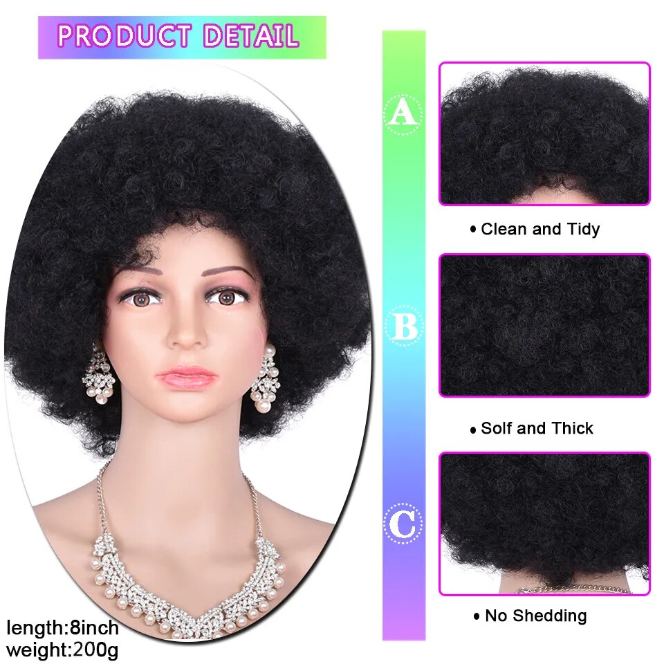 Afro Wig Short Fluffy Hair Wigs For Black Women Kinky Curly Synthetic Hair For Party Dance Cosplay Wigs with Bangs