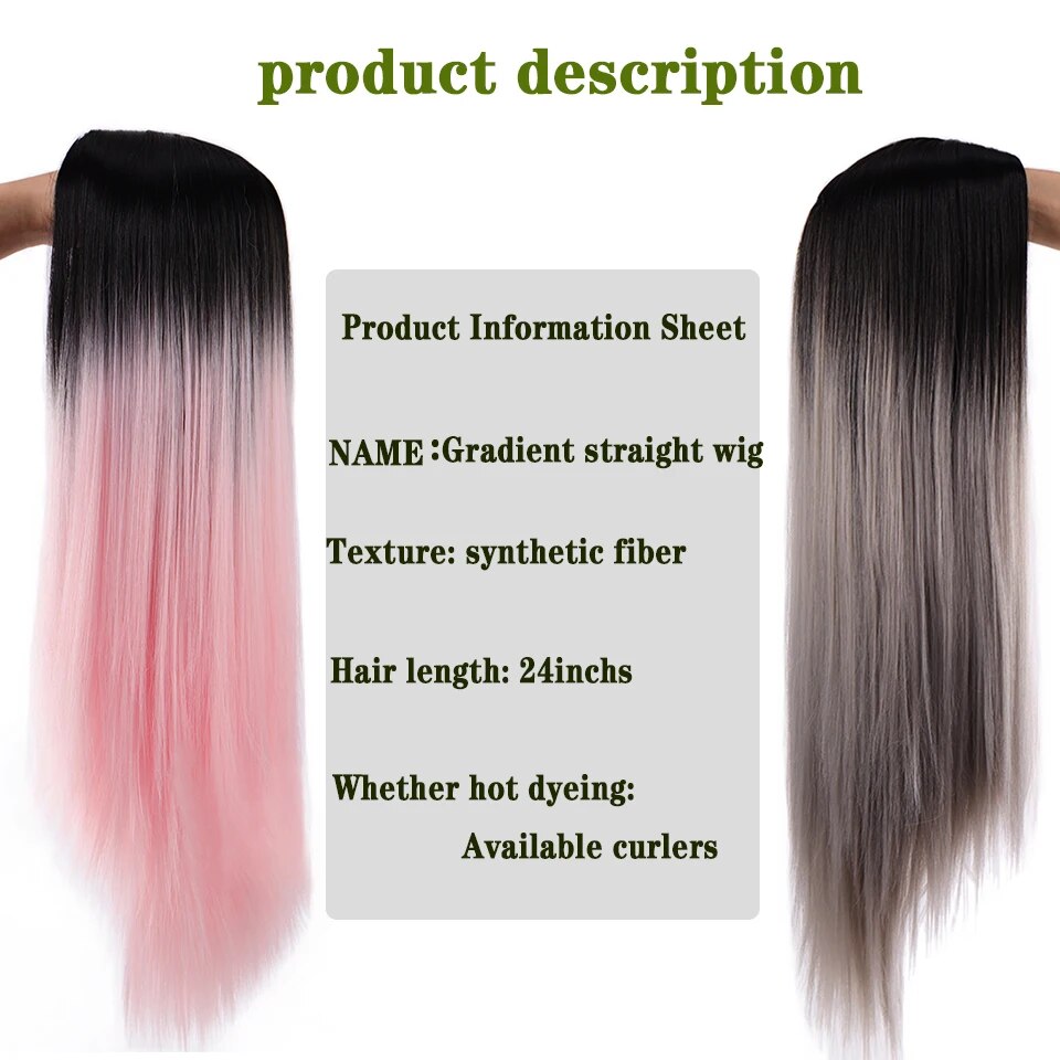 Synthetic Miss African American Sister with Long Straight Hair, For Girl Pink Mixed Gold Long Hair Wig Heat Resistant