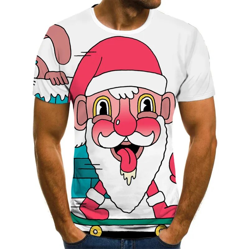 Fashion Men's 3D Print T-shirts Warm Wishes for the New Year Merry Christmas Graphic T-shirts Oversized Tshirts