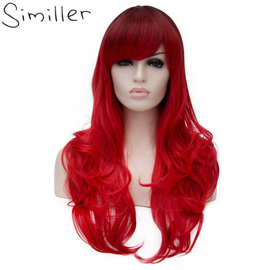 Similler Women Long Synthetic Wig Wavy High Temperature Fiber Hair for Cosplay Red Ombre Wig