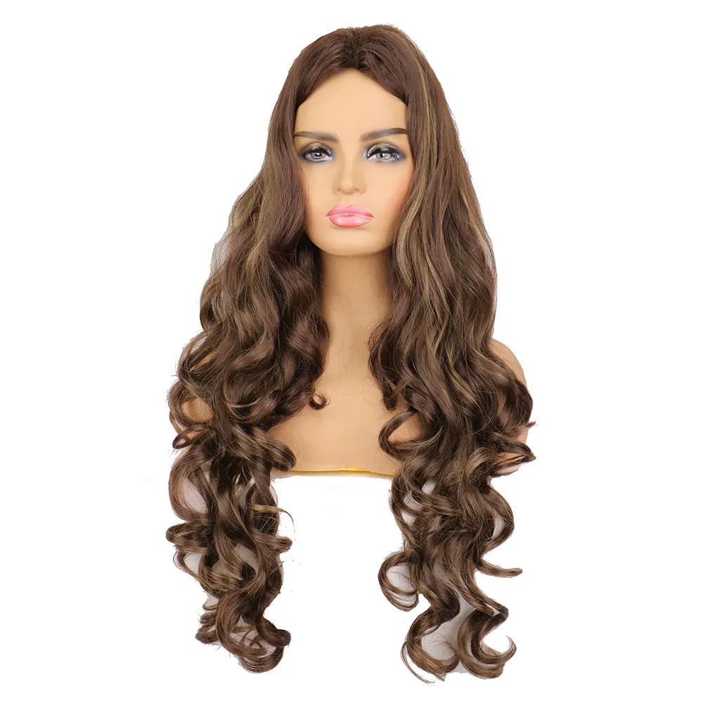 WHIMSICAL W Synthetic Wig Long Curly Wigs For Women Natural Mixed Brown Wigs Heat Resistant Hair