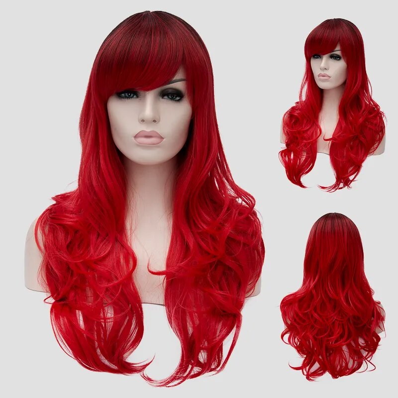 Similler Women Long Synthetic Wig Wavy High Temperature Fiber Hair for Cosplay Red Ombre Wig