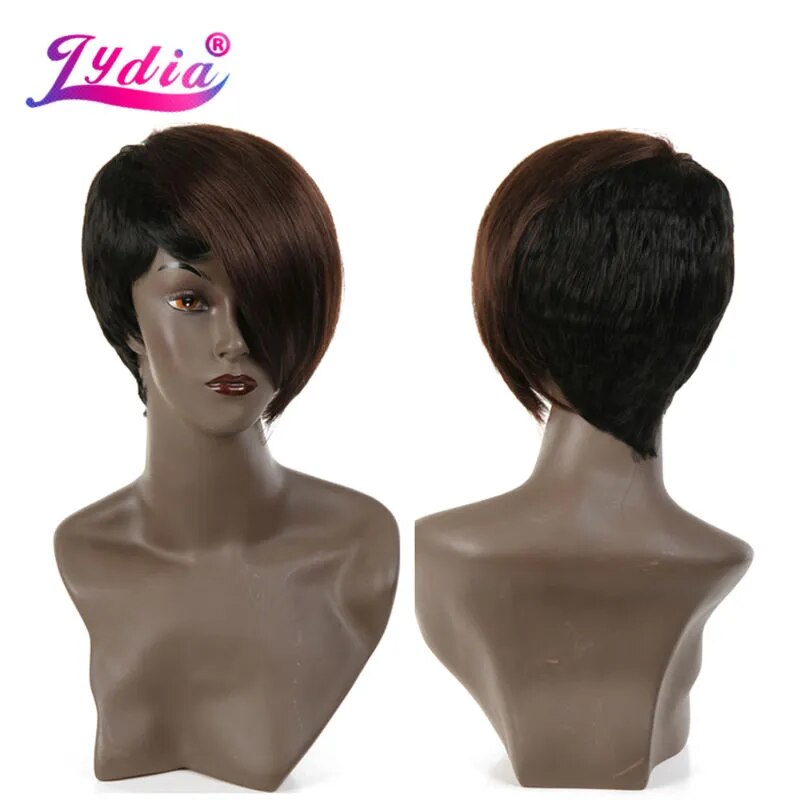 Lydia For Women Synthetic Wigs Short Straight 8 Inch Natural Wig Mixed Color FT1B/33# Right-Side Bang African American Party Wig