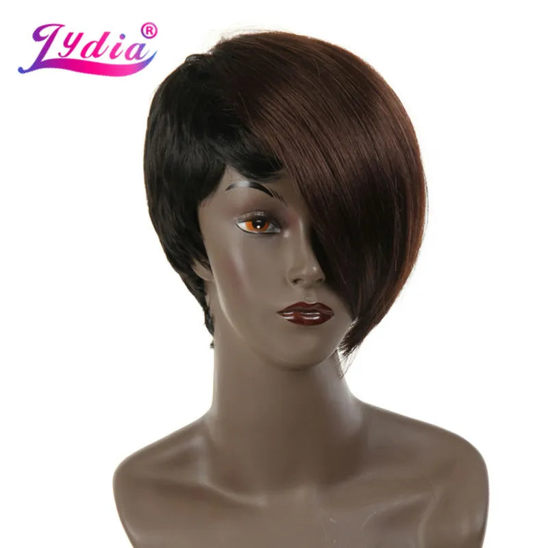 Lydia For Women Synthetic Wigs Short Straight 8 Inch Natural Wig Mixed Color FT1B/33# Right-Side Bang African American Party Wig