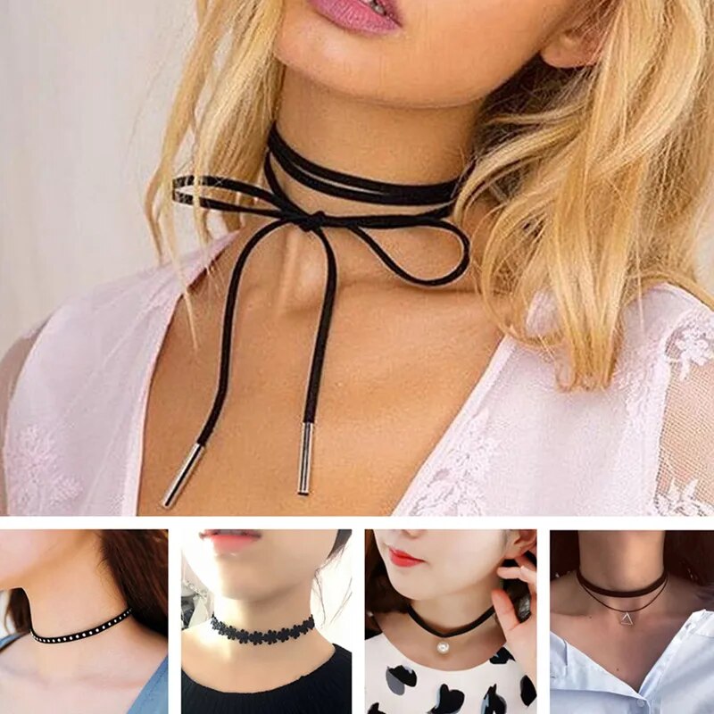 New Choker Necklace Black Velvet Suede Steampunk Torques Jewelry Statement Colar Christmas Gift