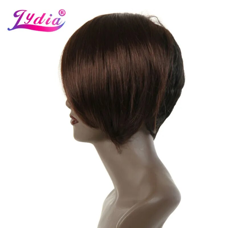 Lydia For Women Synthetic Wigs Short Straight 8 Inch Natural Wig Mixed Color FT1B/33# Right-Side Bang African American Party Wig