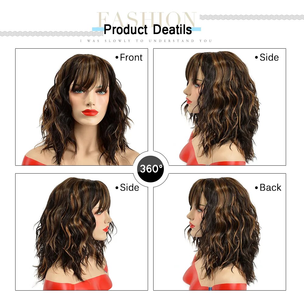 Synthetic Short Curly Wigs Black Bob Wig with Bangs Brown Wig Middle Part Hair Cosplay Wig Female Natural Hair Woman Wigs