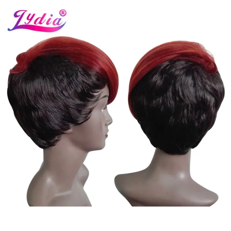 Lydia For Women Synthetic Wigs Short Straight 8 Inch Natural Wig Mixed Color FT1B/33# Right-Side Bang African American Party Wig