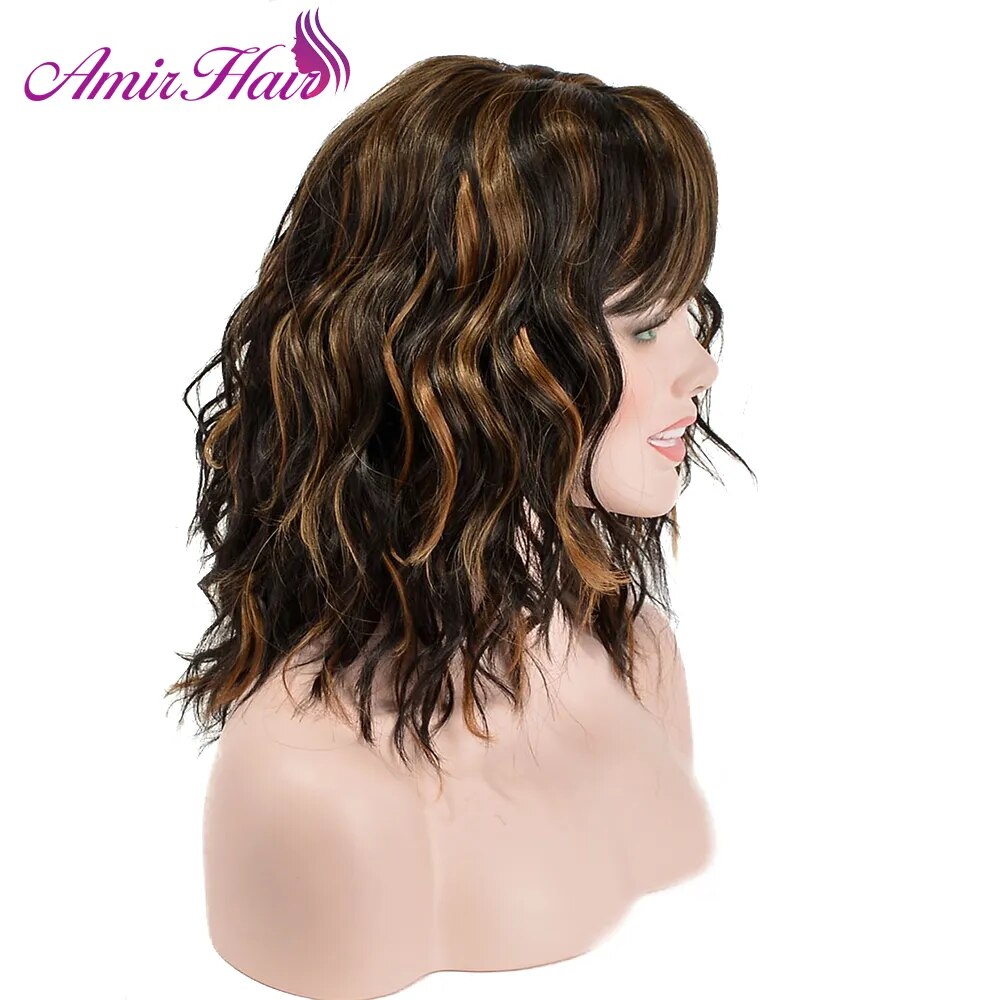 Synthetic Short Curly Wigs Black Bob Wig with Bangs Brown Wig Middle Part Hair Cosplay Wig Female Natural Hair Woman Wigs