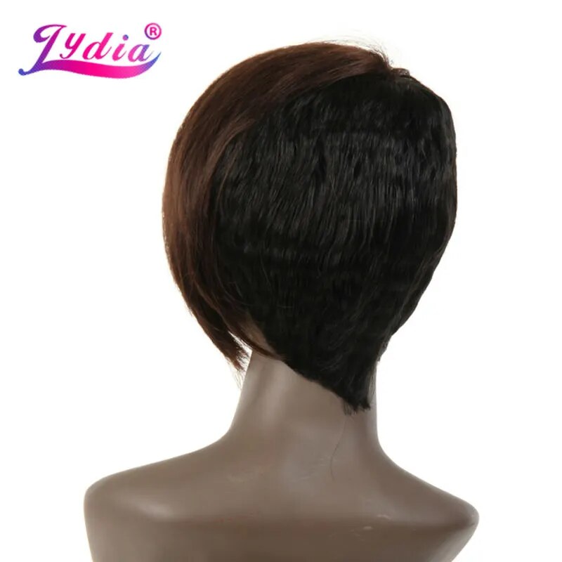 Lydia For Women Synthetic Wigs Short Straight 8 Inch Natural Wig Mixed Color FT1B/33# Right-Side Bang African American Party Wig