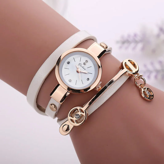 (NEW) Women Charm Wrap Around Leather Quartz Wrist Watch Women Rhinestone Watch Female Montre mujer Special Gifts For Women