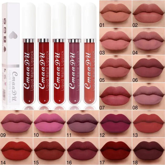 CmaaDu Matte Velvet Lip Gloss Waterproof Long-lasting Lip Glaze Tint Liquid Lipstick Nonstick Cup Makeup Beauty Cosmetics TSLM