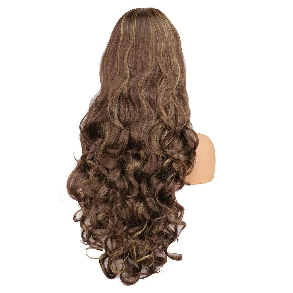 WHIMSICAL W Synthetic Wig Long Curly Wigs For Women Natural Mixed Brown Wigs Heat Resistant Hair