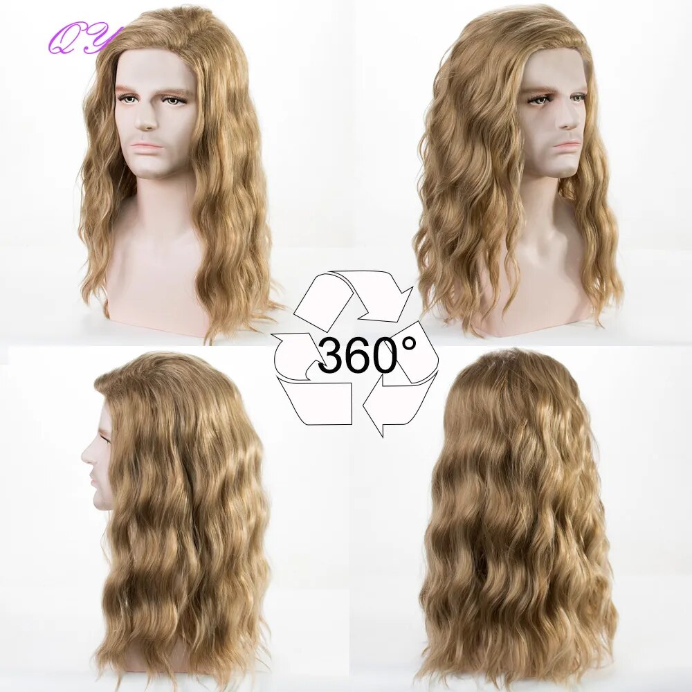 Synthetic Long Blonde Wavy Water Ripple Hair Wigs For Men Curly Natural Wig Adjustable Size Suitable for Daily Wear Man Hair Wig