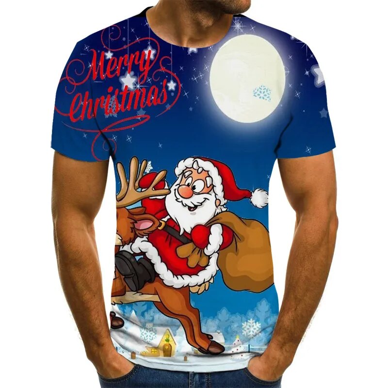 Fashion Men's 3D Print T-shirts Warm Wishes for the New Year Merry Christmas Graphic T-shirts Oversized Tshirts