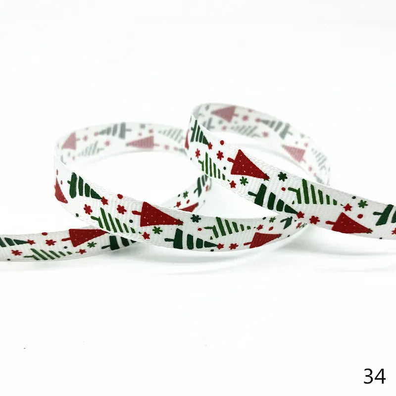 5 Yards 10mm Christmas Ribbon Printed Grosgrain Ribbons for Gift Wrapping Wedding Decoration Hair Bows DIY