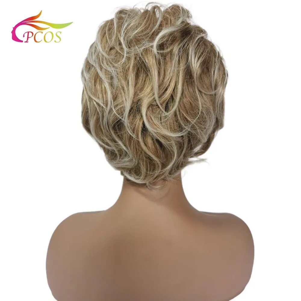 9 inch Short Wave Synthetic Blonde Mixed Wigs for Fashion Lady Hair Fleeciness Realistic wig