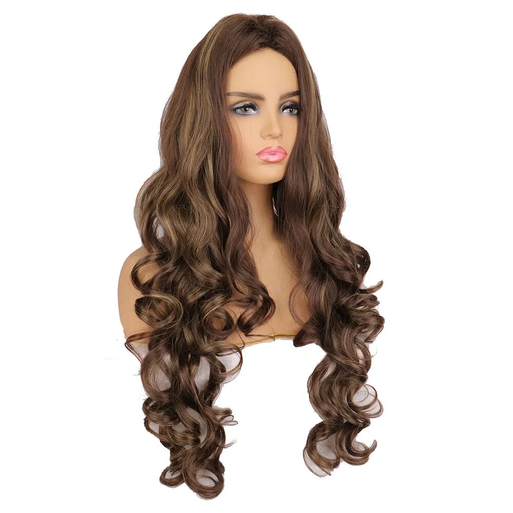 WHIMSICAL W Synthetic Wig Long Curly Wigs For Women Natural Mixed Brown Wigs Heat Resistant Hair