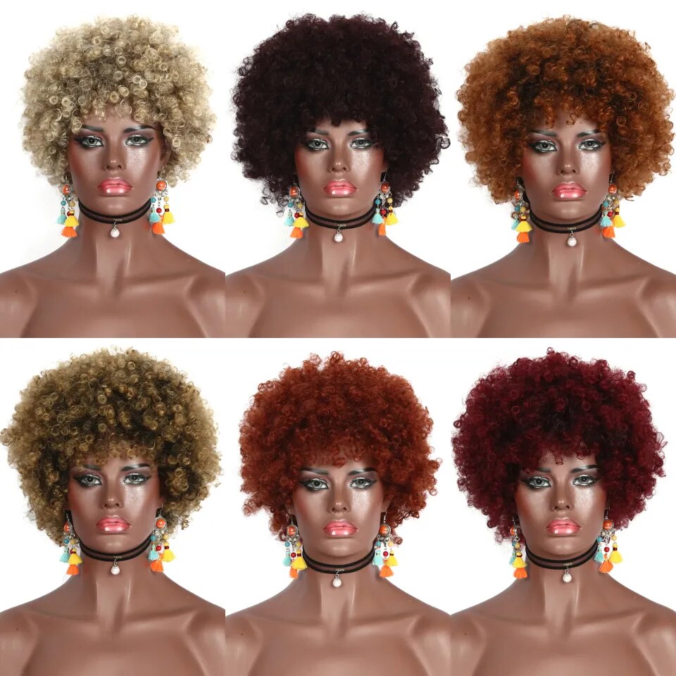 MSIWIGS Short Brown Blonde Hair Afro Wig for Women Pixie Cut Knkly Curl Soft Cheap Hairpieces Black Synthetic Cosply False Wig