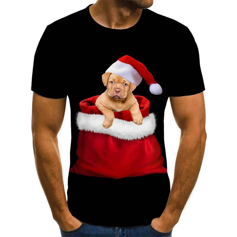 Fashion Men's 3D Print T-shirts Warm Wishes for the New Year Merry Christmas Graphic T-shirts Oversized Tshirts