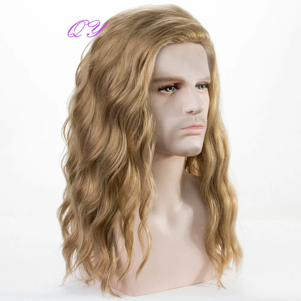 Synthetic Long Blonde Wavy Water Ripple Hair Wigs For Men Curly Natural Wig Adjustable Size Suitable for Daily Wear Man Hair Wig