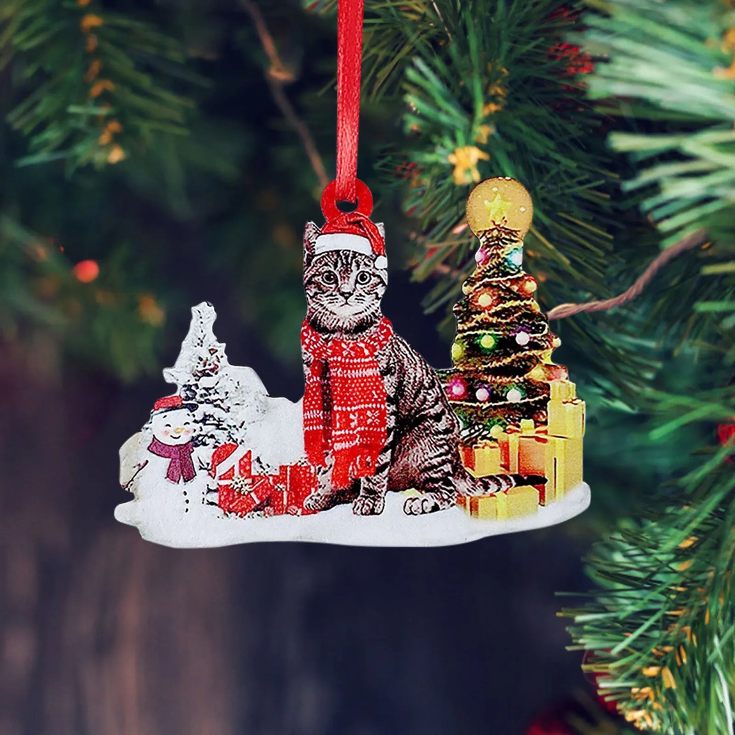 Hand-Painting Wooden Christmas Cat Cute Hanging Hat Dog Xmas Tree Pendants Ornaments Kids Gift DIY Wood Crafts Christmas Decor