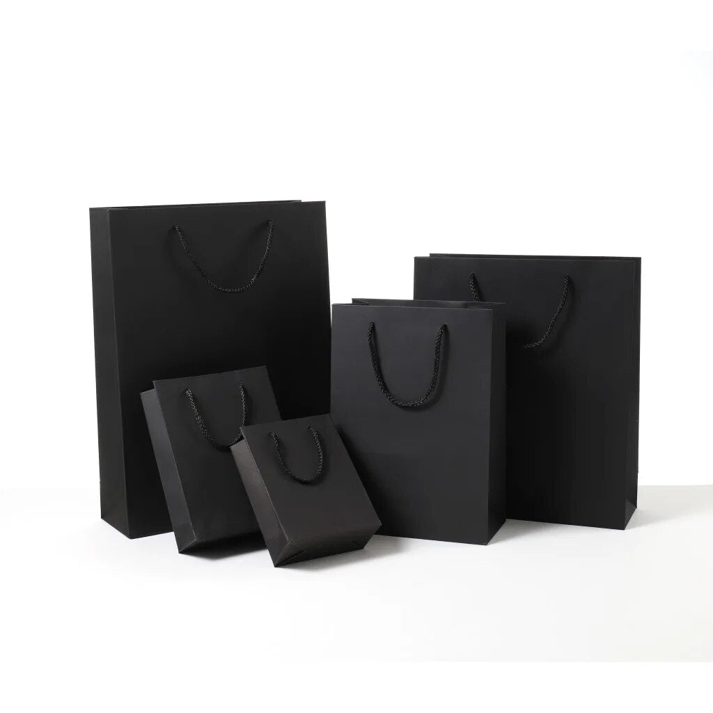 Black High Quality Simple Paper Gift Bag Kraft Paper Bags Candy Box Wedding Christmas Birthday Party Gift Packing Reusable Bags