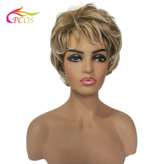 9 inch Short Wave Synthetic Blonde Mixed Wigs for Fashion Lady Hair Fleeciness Realistic wig