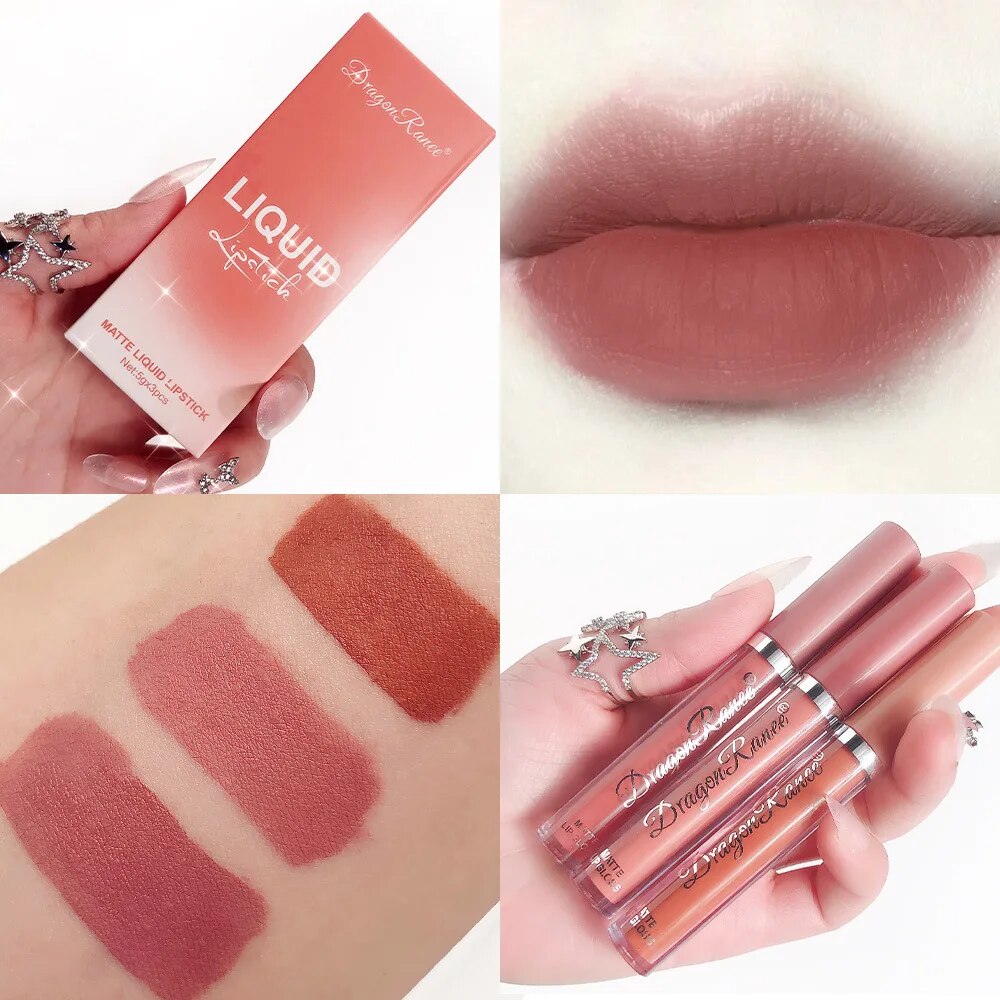 3PCS/Set Matte Lipstick Set Long Lasting Moisturing Lip Gloss Liquid Lipstick Velvet Red Sexy Lip Gloss Women Lip Make Up