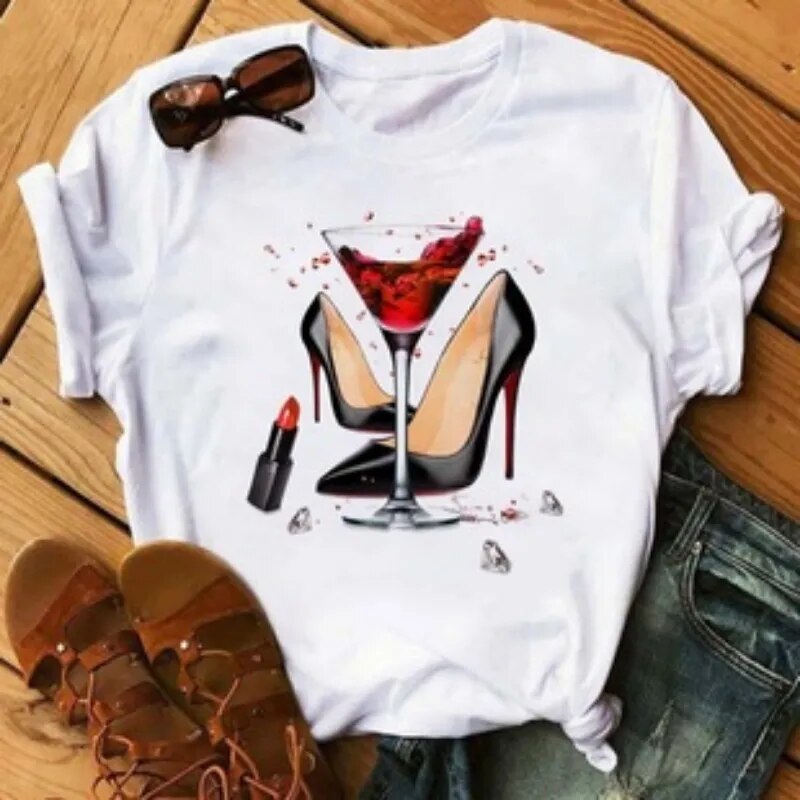 Women's Short Sleeved T-shirt Fashion Christmas Deer Print Bottom Shirt Round Collar Large Size Casual Loose Girl Tshirt