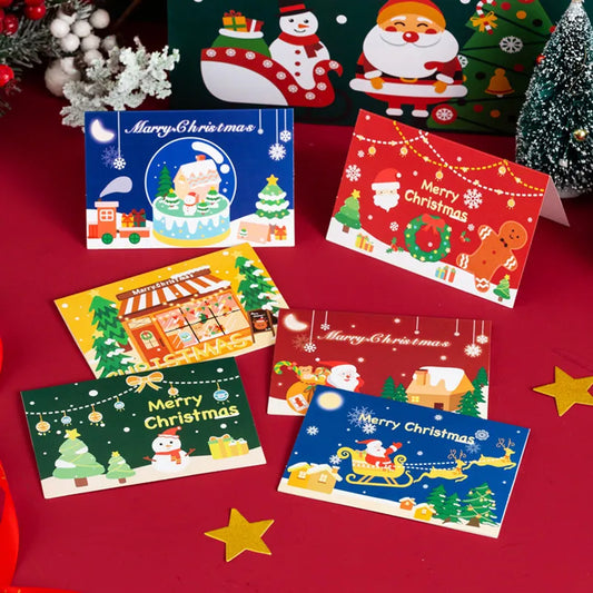 2pcs Merry Christmas Greeting Card 2024 New Year Festival Postcards Santa Claus Snowman Cartoon Gift Cards Christmas Party Decor