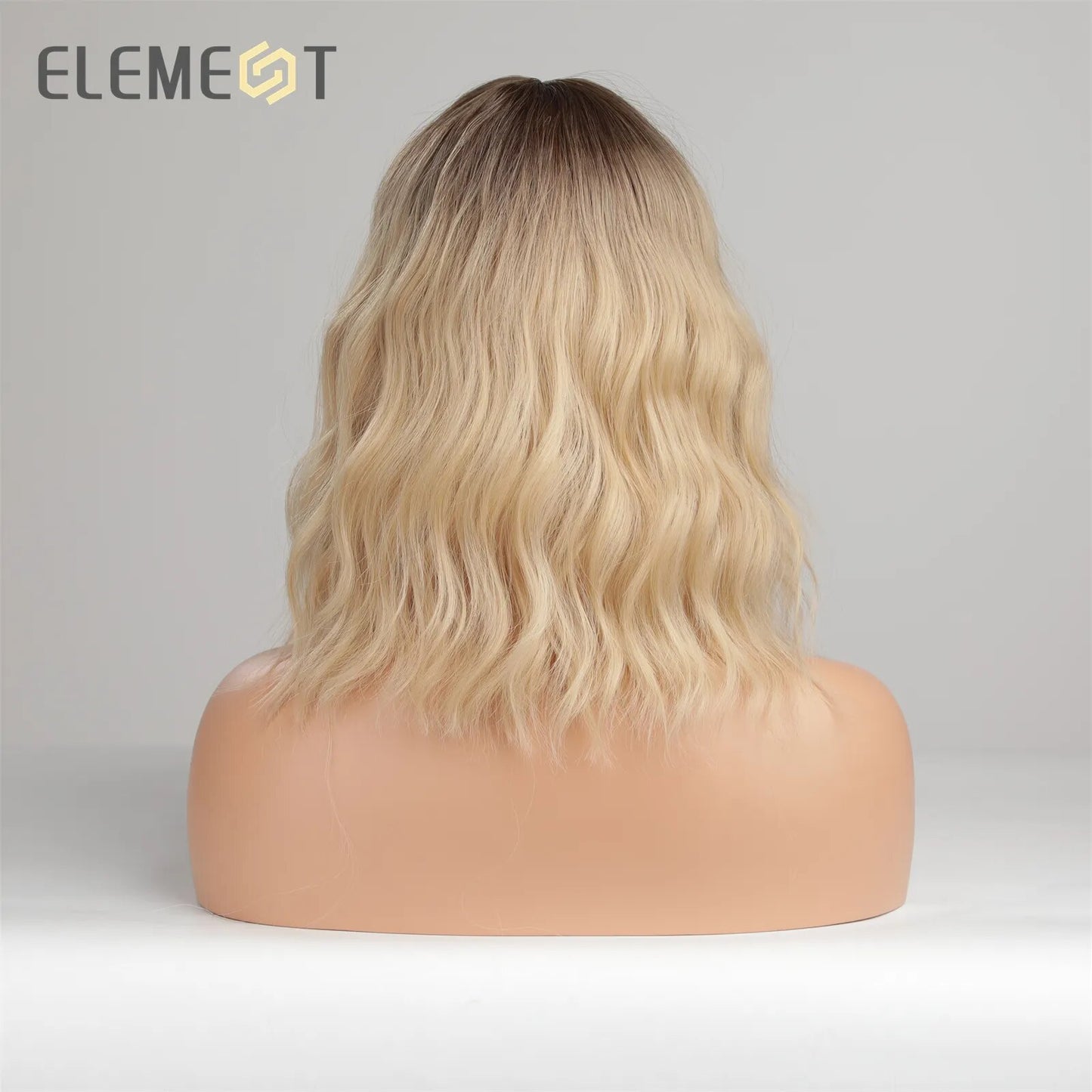 ELEMENT 16 Inch Ombre Golden Blonde Loose Curly Hair Wig with Bangs Lolita Cosplay Party Daily Wigs for Women