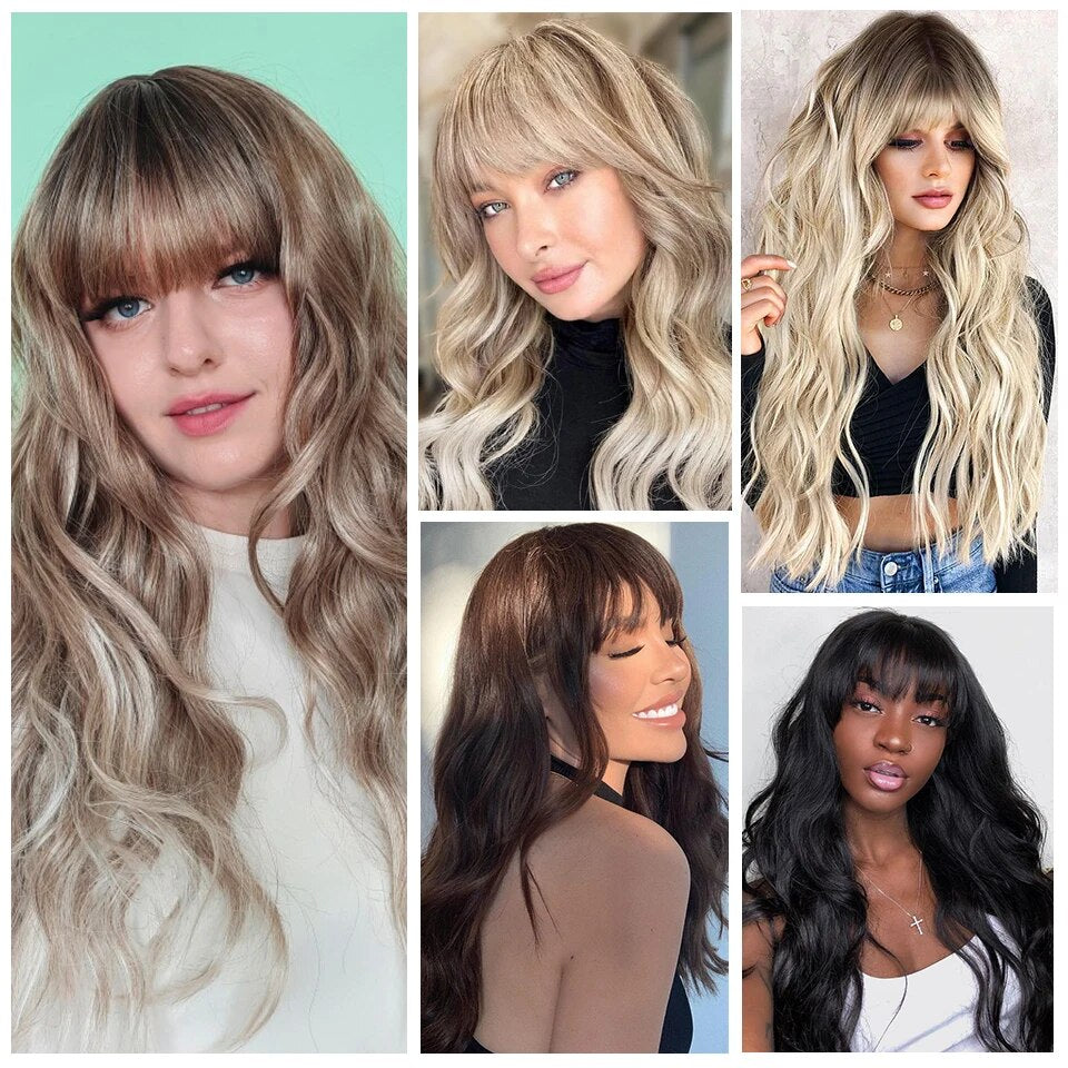 AISI HAIR Synthetic Long Blonde Wig With Bangs Ombre Blonde Wig For Women Platinum Red Cosplay Wigs Heat Resistant Natural