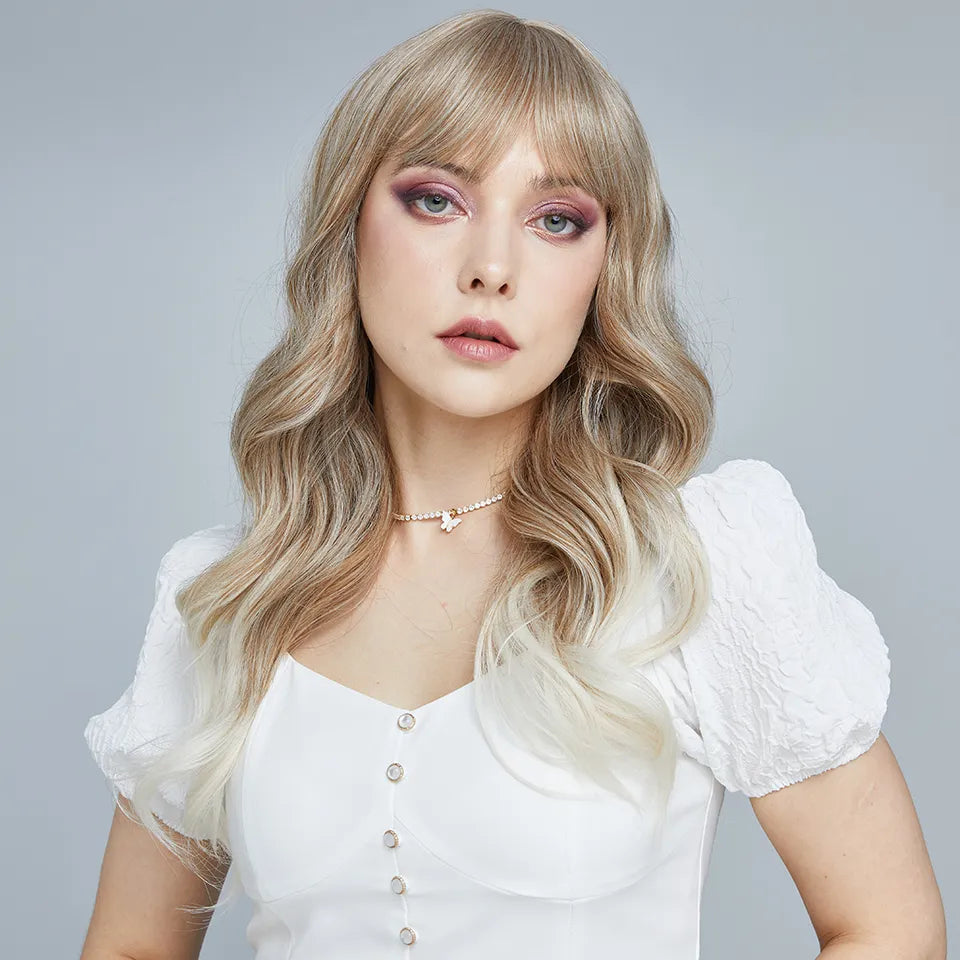 AISI HAIR Synthetic Long Blonde Wig With Bangs Ombre Blonde Wig For Women Platinum Red Cosplay Wigs Heat Resistant Natural