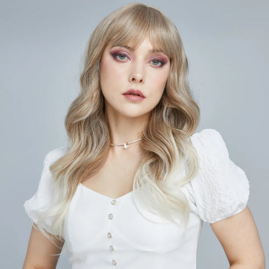 AISI HAIR Synthetic Long Blonde Wig With Bangs Ombre Blonde Wig For Women Platinum Red Cosplay Wigs Heat Resistant Natural