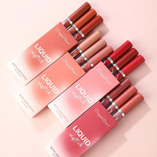 3PCS/Set Matte Lipstick Set Long Lasting Moisturing Lip Gloss Liquid Lipstick Velvet Red Sexy Lip Gloss Women Lip Make Up