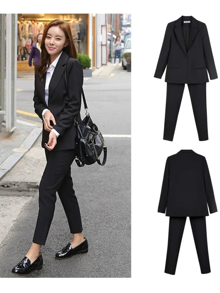 Work Pantsuits OL 2 Piece Set For Women Business Interview Uniform Slim Blazer And Pencil Pants Office Lady Suit Female Outfits