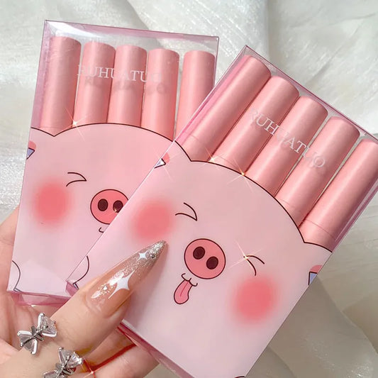 5pcs/set Cute Lip Gloss Gift Box Moisturizing Color Long Lasting Lip Glaze Non-stick Liquid Lipstick Set Waterproof Cosmetics