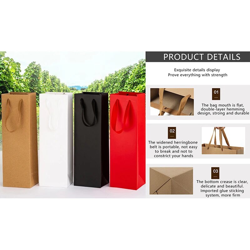 Wine Tote Bag Universal Red Wine Packing Paper Bags Festival Favor Paper Bags Party Gift Bottle Christmas Gift Carrier Custom