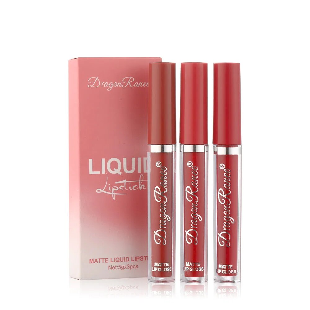 3PCS/Set Matte Lipstick Set Long Lasting Moisturing Lip Gloss Liquid Lipstick Velvet Red Sexy Lip Gloss Women Lip Make Up